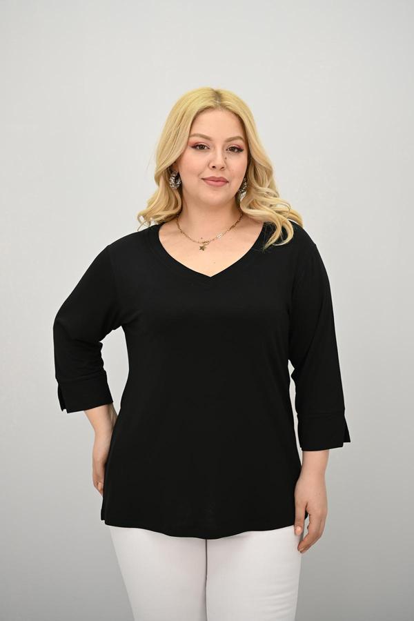 Kadın Büyük Beden Bantlı V yaka Bluz 1919-25 - Image 1