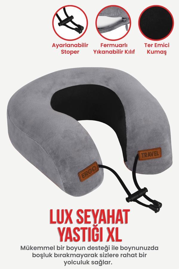 Lux Ortopedik Seyahat Yastığı Visco Boyun Destekli Seyahat Yastığı - Gri | Ergo Travel - Image 1