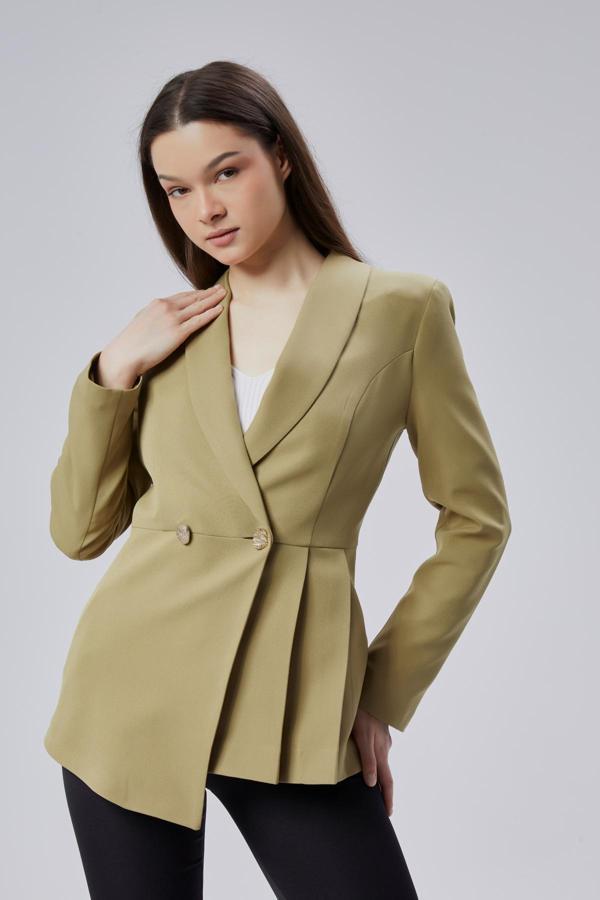 Haki Regular Fit Pile Detaylı Blazer Ceket - Image 1