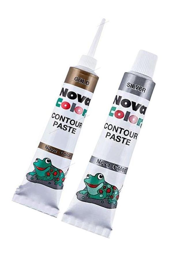 Altın Sarısı ve Gümüş Gri Kontür Boyası 25 ml 1 Adet Cam Vitray Boyası Kontur Silver Gold Vitray Çalışması - Image 1
