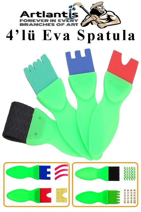 Eva Spatula 4 lü 1 Paket Plastik Doku Tarağı Fırçası Okul Öncesi Boya Sünger Fırça Seti Çocuklar İçin Plastik Saplı - Image 1