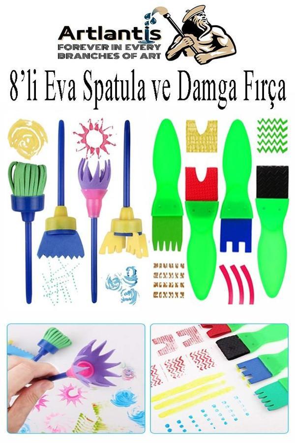 Eva Spatula ve Damga Fırçası 8 li 1 Paket Plastik Doku Tarağı Fırçası Okul Öncesi Boya Sünger Fırça Seti Çocuklar İçin - Image 1