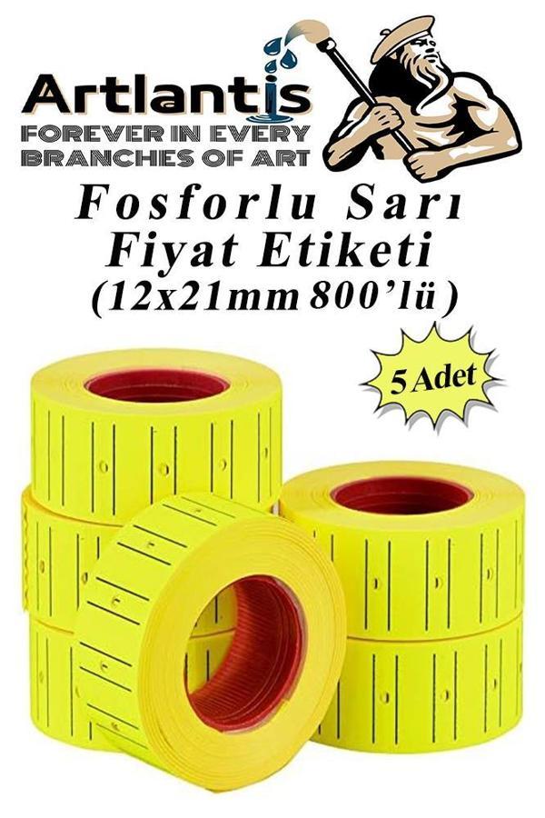 Fiyat Etiketi Sarı 800'lü 5 Paket 12x21mm Fosforlu Sarı Fiyat Etiketi Mx-5500 M5500 Hg979 Motex Etiket Makinesi Yedeği - Image 1