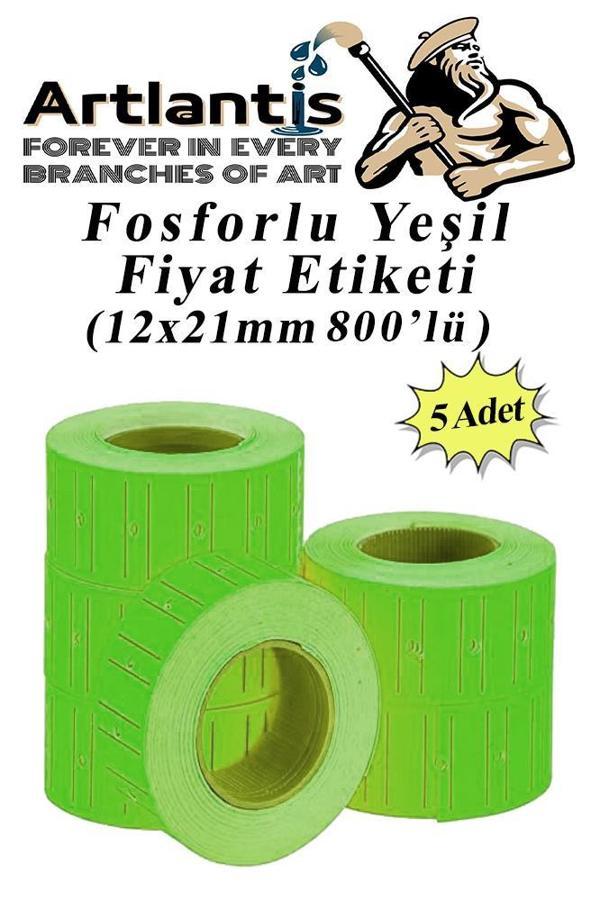 Fiyat Etiketi Yeşil 800'lü 5 Paket 12x21mm Fosforlu Yeşil Fiyat Etiketi Mx-5500 M5500 Hg979 Motex Etiket Makinesi Yedeği - Image 1