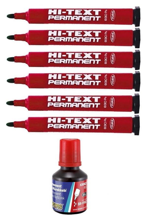 Kırmızı Yuvarlak Uçlu Markör Permanent Kalem 6 Adet Hı-Text Marker Mürekkep Kırmızı 30 Ml 1 Adet Brons Koli Kalemi - Image 1