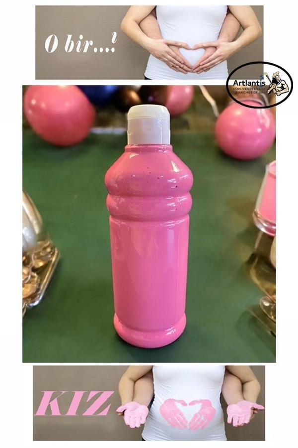 Pembe Cinsiyet Belirleme Parmak Boyası 1 Adet 500 ml Kız Cinsiyet Açıklama Boyası Yıkanabilir Zararsız - Image 1
