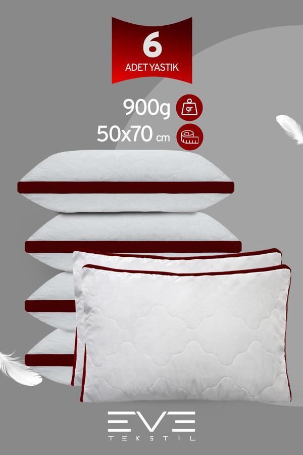 6 Adet Bordo Serisi Kılıflı Fermuarlı Klimali Antialerjik Silikon Nano Elyaf Yastık 50x70cm  - Image 1