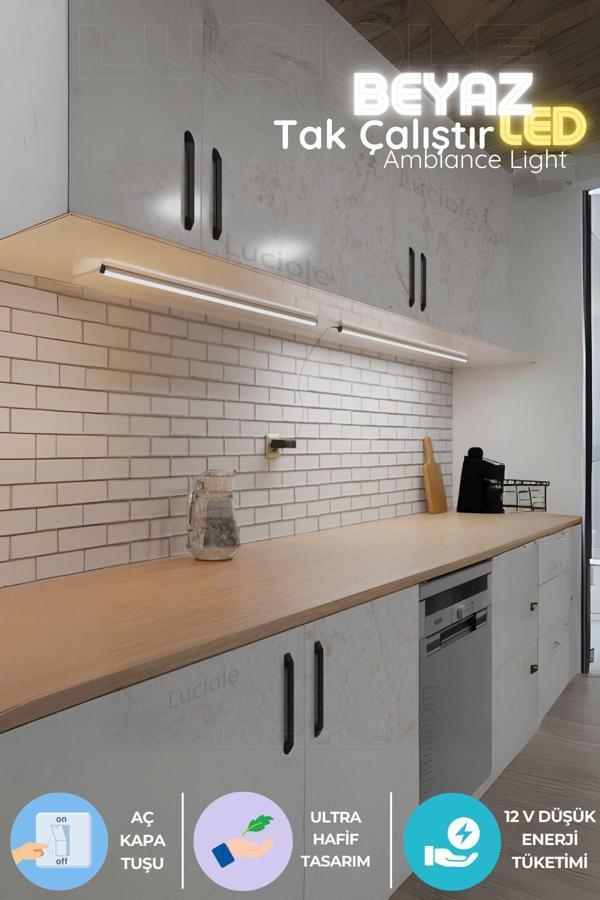 Luciole Mutfak Tezgah Altı  Led Işık Bar  Aç Kapa Beyaz Yapışkanlı 1 Metre - Lambader Lbeyaz4 - Image 1