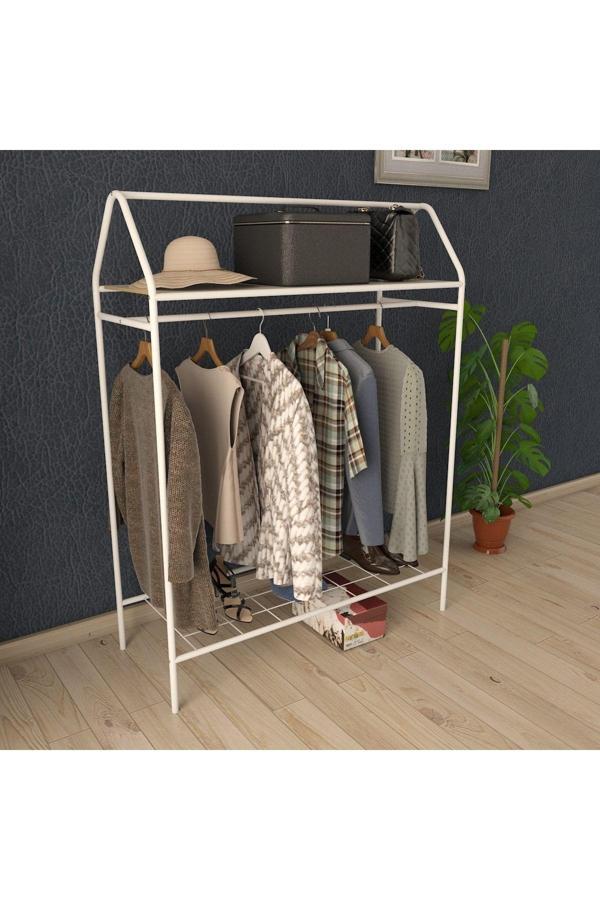 Metallica Concept Home Hanger Beyaz Konfeksiyon Askısı Raflı Butik Askı Konsept Askılık Ayaklı Askılık - Image 1