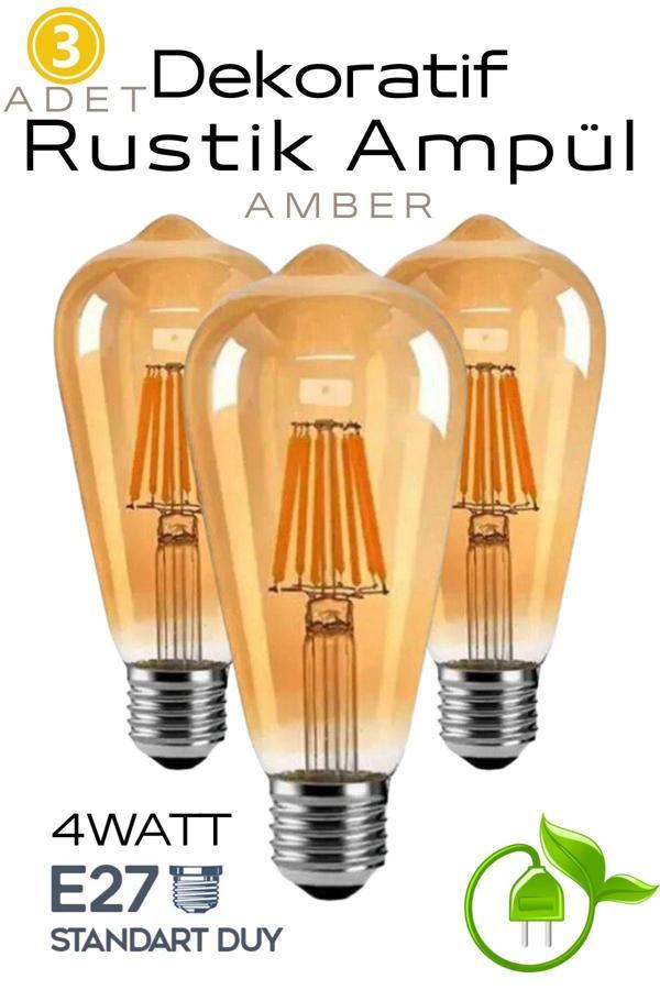 Luciole Uzun Dekoratif Retro 4W Rustik Ampul  Cam Amber Işık  E27 Duy 220V 15.000 Saat - Image 1