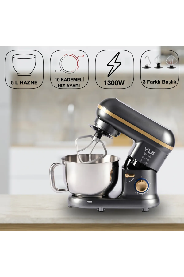 M108 Easy Chef Hamur Yoğurma Makinesi Stand Mikseri Gri Gold - Image 1