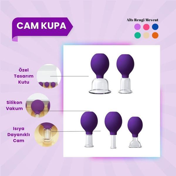 Silikon Vakumlu Cam Yüz Masaj Kupası 5'li Set Mor - Image 1