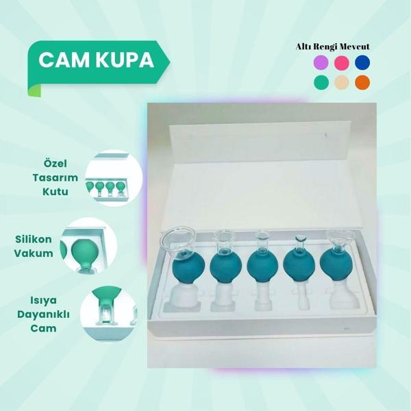 Silikon Vakumlu Cam Yüz Masaj Kupası 5'li Set Yeşil - Image 1