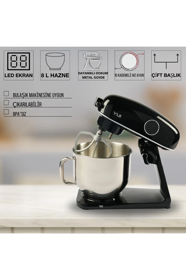 M218 Easy Chef Siyah 1800w 8.0l Kapasite Stand Mikser - Image 1
