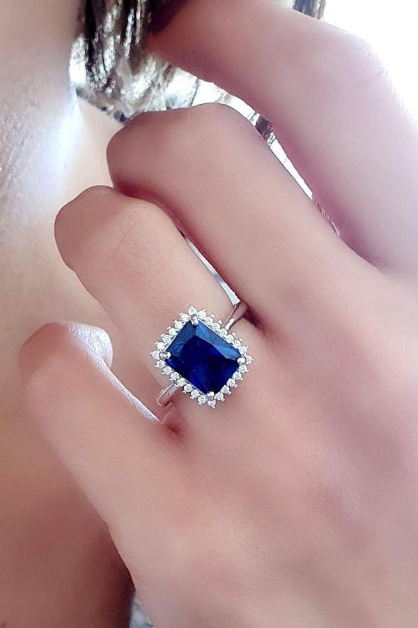 Sky Diamond Blue Creative Sapphire 925 ayar Gümüş Lüks Yüzük  - Image 1