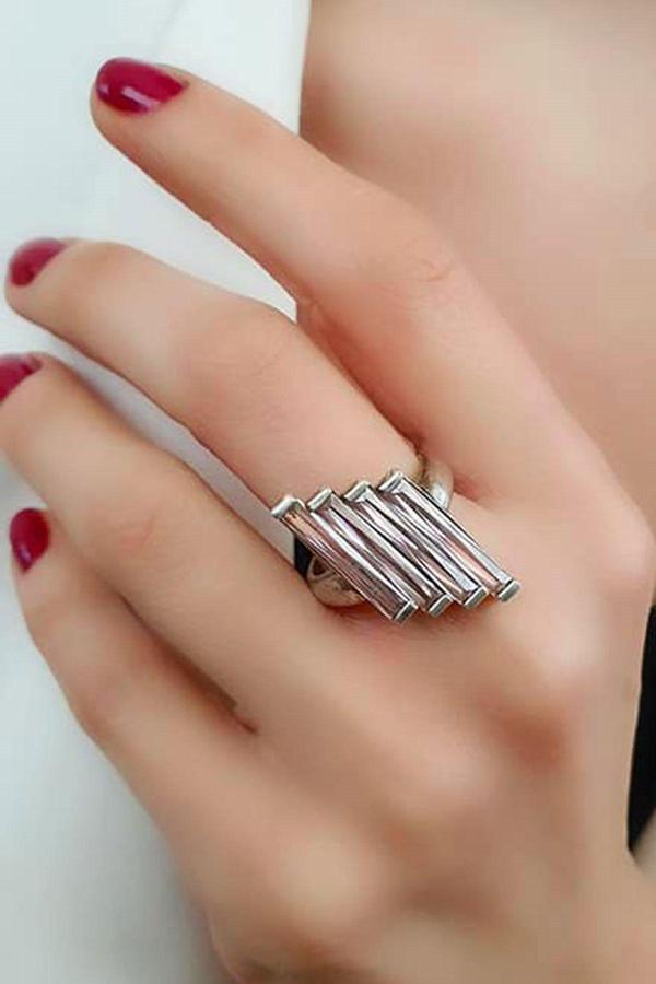 Pembe zirkon taşlı italyan tasarımı gümüş piatti yüzük - Image 1
