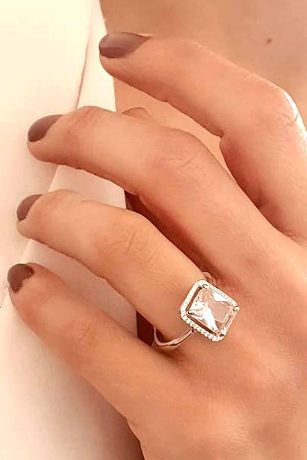 Sky Diamond Pink Morganit Taşlı 925 ayar Gümüş Tek Taş Yüzük - Image 1