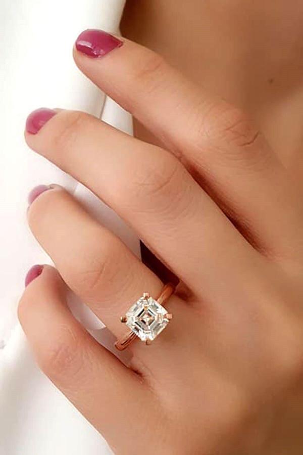 SKY DIAMOND gümüş rose altın kaplama tek taş yüzük  - Image 1