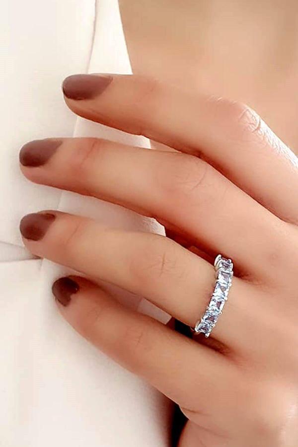 Sky Diamond Blue Creative Sapphire 925 ayar Gümüş Sıra Taş Yüzük  - Image 1
