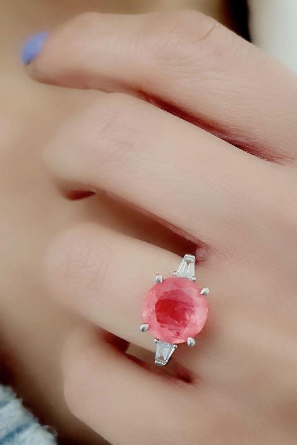 Pembe Pariabu Tanzanit Taşlı 925ayar Gümüş Tek Taş Yüzük - Image 1