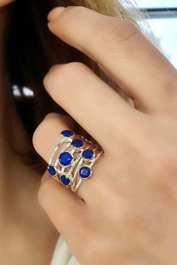 Lapis Lazuli Taşlı 925ayar Gümüş Tasarım Doğal Taş Yüzük - Image 1