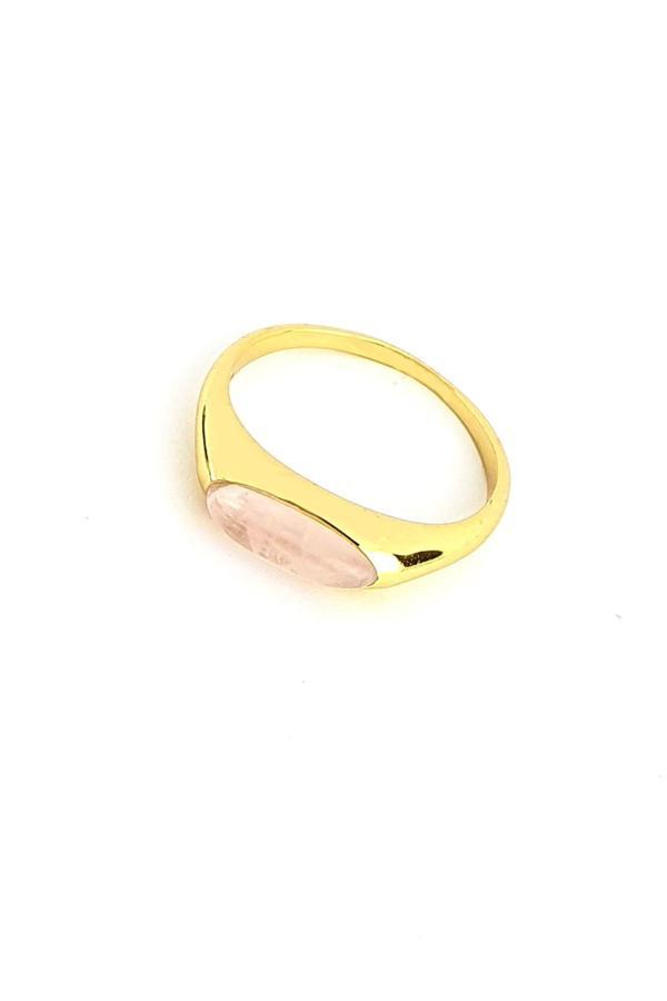 Pembe kuvars  Taşlı 925ayar Gümüş Üzerine Altın Kaplama Tasarım Doğal Taş Yüzük - Image 1
