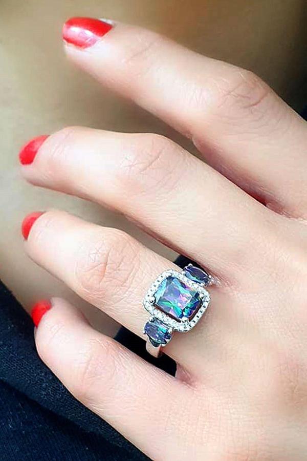 Mistik Topaz Taşlı 925 ayar Gümüş Baget Yüzük  - Image 1