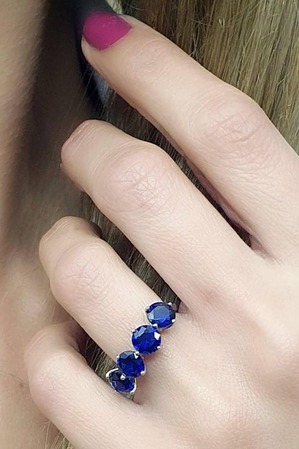 Sky Diamond Blue Creative Sapphire 925ayar Gümüş Lüks Sıra Taş Yüzük  - Image 1