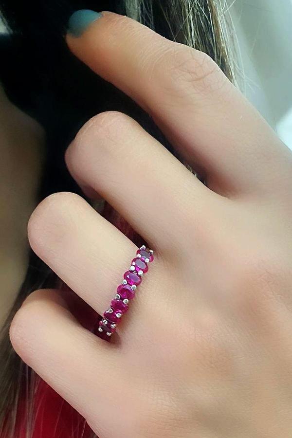 Sky Diamond Red creative rubies 925 ayar gümüş Sıra Taş Yüzük - Image 1