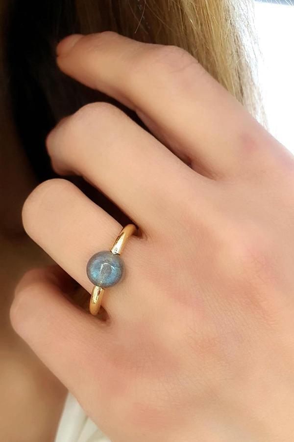Labrodorit taşlı 925ayar Gümüş üzerine Altın kaplama tasarım Doğal Taş yüzük - Image 1
