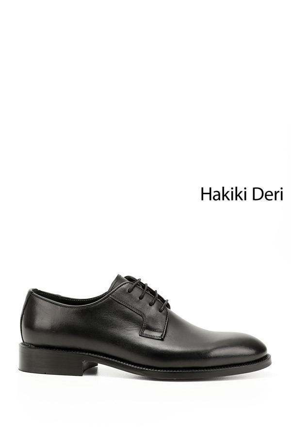 Erkek Siyah Bağcıklı Hakiki Deri Klasik Ayakkabı - Image 1