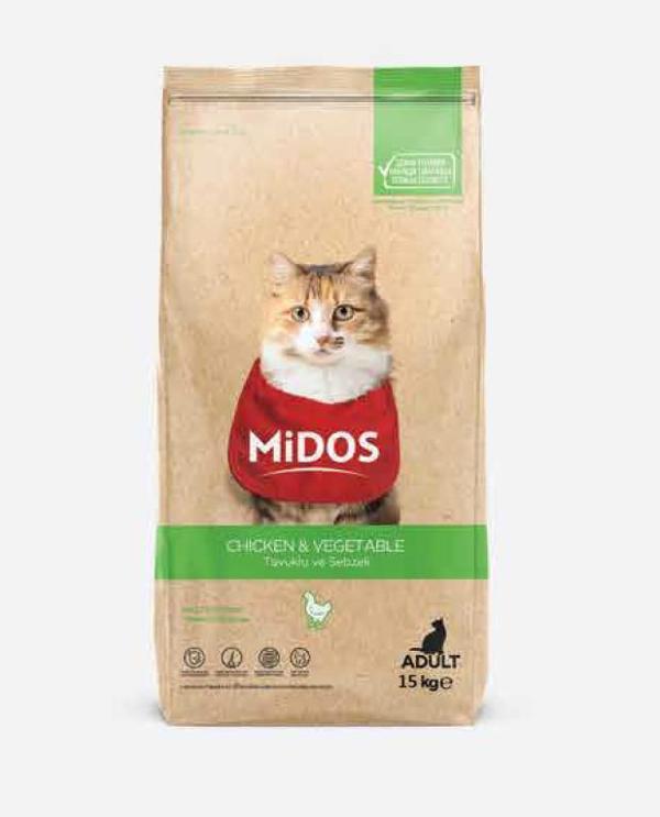 Midos Tavuklu ve Sebzeli Hairball Yetişkin Kedi Maması 15 Kg - Image 1
