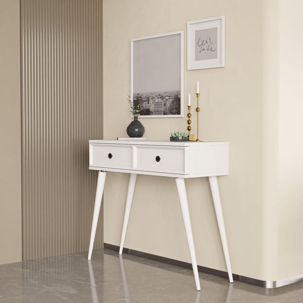 6021 LUNA (AHŞAP AYAKLI) MDF PROFİL ÇERÇEVELİ 2 ÇEKMECELİ DRESUAR BEYAZ - Image 1