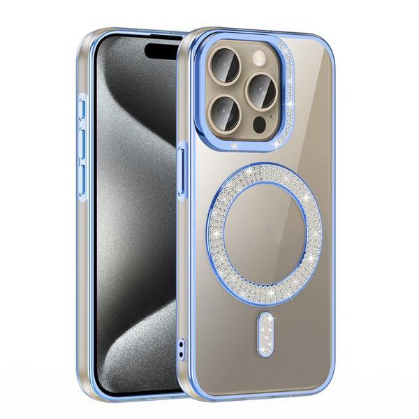 iPhone 15 Pro Max Kılıf Pırlanta Taş Tasarımlı M-safe Şarj Özellikli Karetta Silikon Kapak - Image 1