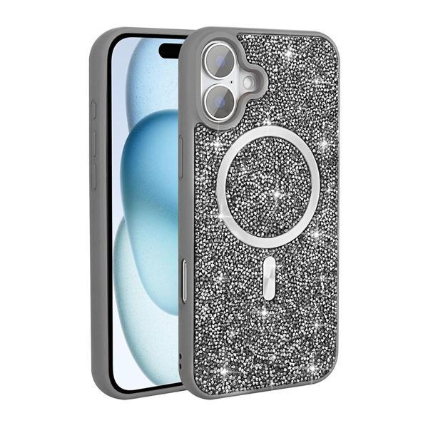 iPhone 16 Plus Kılıf Pırlanta Tasarımlı M-safe Şarj Özellikli Mozaik Silikon Kapak - Image 1