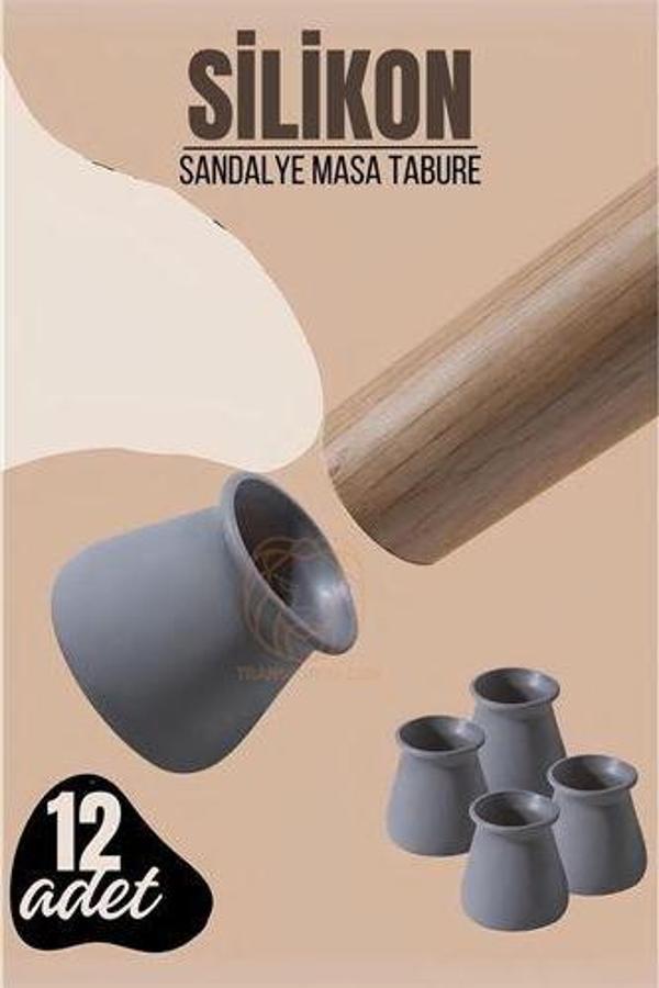 ModaCar Masa ve Sandalye Ayak Koruyucu Silikon Zemin Koruyucu GRİ 12 ADET - Image 1