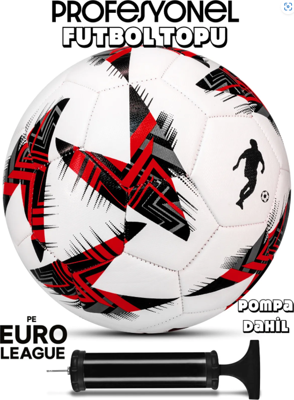 ByKurt Futbol Topu - Dayanıklı Sert Zemin ve Halı Saha İçin Mükemmel Performans ( Kırmızı - Pompalı Set ) - Image 1