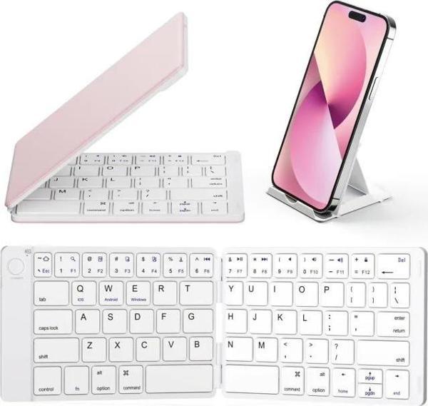 Samsers Katlanabilir Bluetooth Klavye (Stand Tutuculu) Pembe BT x 1 - Image 1