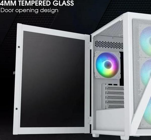 Vetroo M05 Micro ATX Temperli Cam Yan Panelli Bilgisayar PC Kasası M05 White +3fans - Image 1