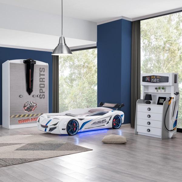 Çocuk Odası - Mercedes Rüzgarlıklı Arabalı Yatak - Sport 3 Kapılı Dolap - Şifonyer - Image 1