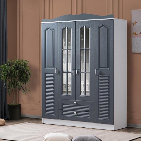 Gardırop, Country MDF 4 Kapaklı Dolap, Antrasit - Image 1