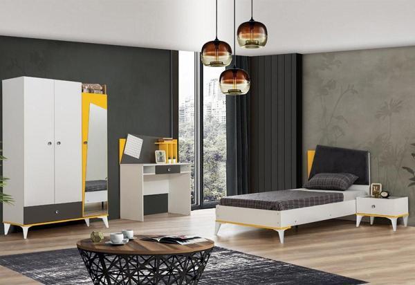 Giallo Genç Odası - 3 Kapılı Dolap, Karyola, Komodin, Masa - Image 1