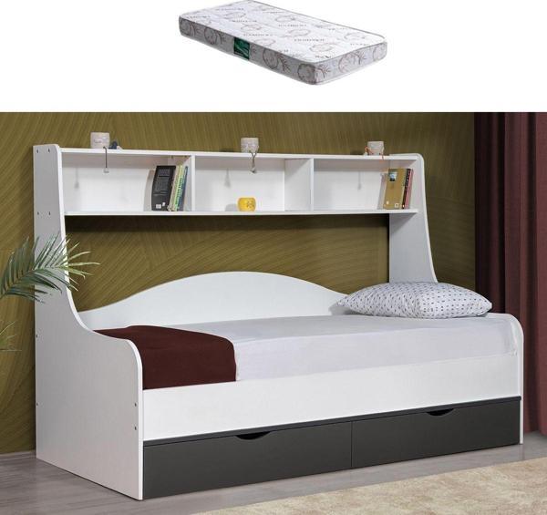 Karyola, Hera Çekmeceli Karyola Beyaz Gri + 1 Adet Comfort Yatak - Image 1