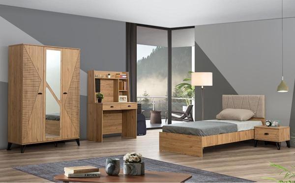 Noce Genç Odası, 3 Kapılı Dolap, Karyola, Komodin, Masa - Image 1