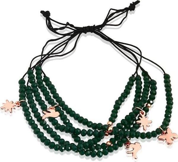 Kadın Parlak Boncuklu Rose Gold Charm'lı İpli Ayarlanabilir Bileklik Haki - Image 1