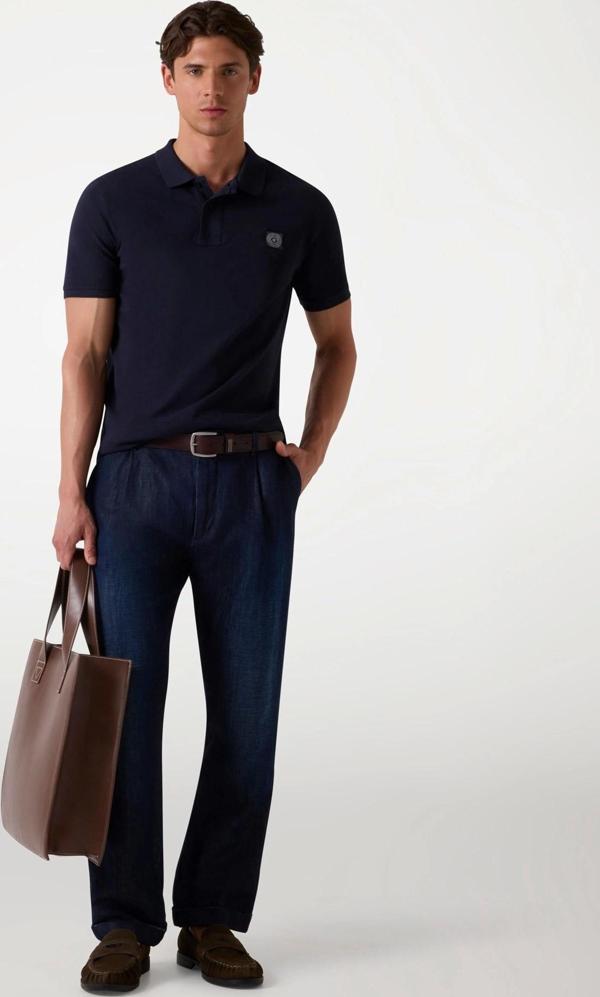 Guess Erkek Lacivert Yıkamalı Polo Tişört - Image 1