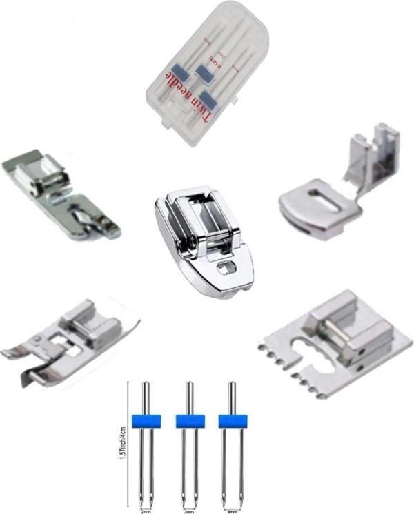 Singer Beşli Ayak Set (Nervür,Kıvırma,Sürfile,Büzgü,Gizli Fermuar ) Ve 3'Lü Çift İğne Seti 2-3-4Mm - Image 1