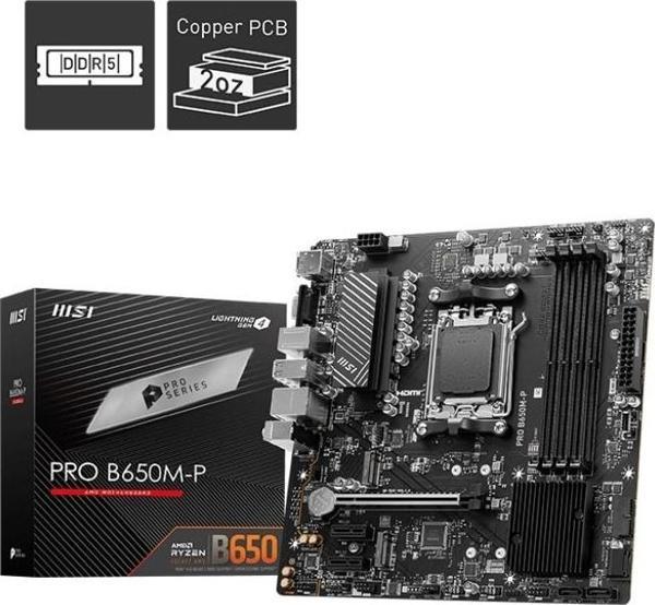 Msi Pro B650M-P 7200Mhz (Oc) Ddr5 Soket Am5 M.2 Hdmi Dp Vga Matx Anakart - Image 1