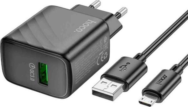 Hoco CS21A Rich 18W USB 3.0 QC Çıkışlı Ekstra USB to Type-C Kablolu Hızlı Şarj Aleti - Image 1