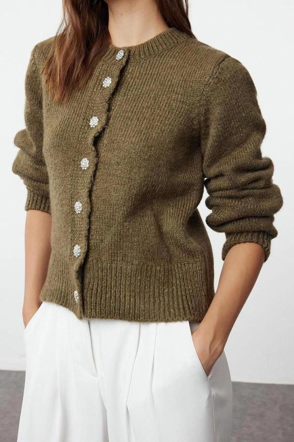 Kadın Modern Tarz Regular Bisiklet Yaka Regular Triko Hırka - Image 1